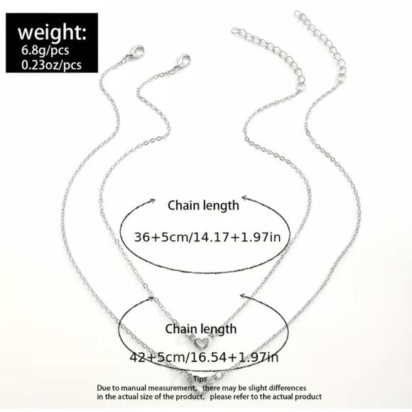 Double Layer Heart Rhinestone Zircon Necklace Set - Picture 6 of 6
